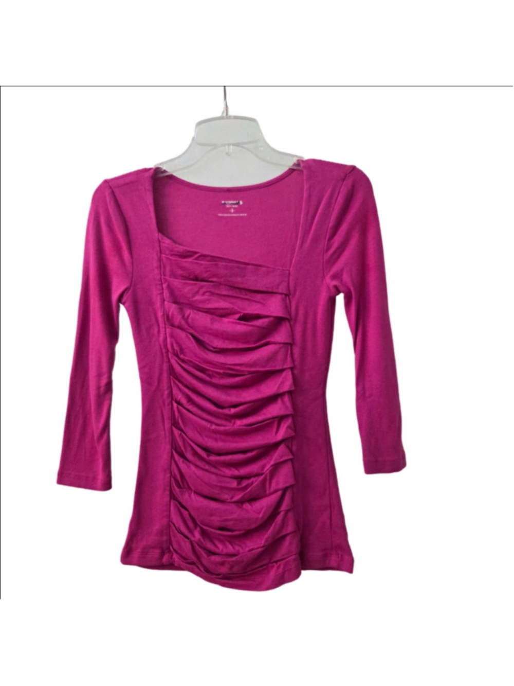 Express Sexy Basic Fuchsia Ruched 3/4 Sleeve Top Pink